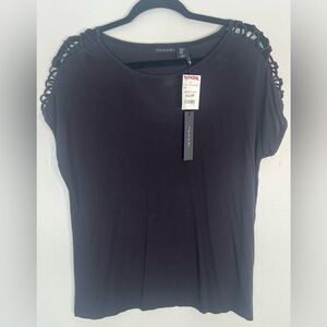 Tahari Elegant Black Short Sleeve Top